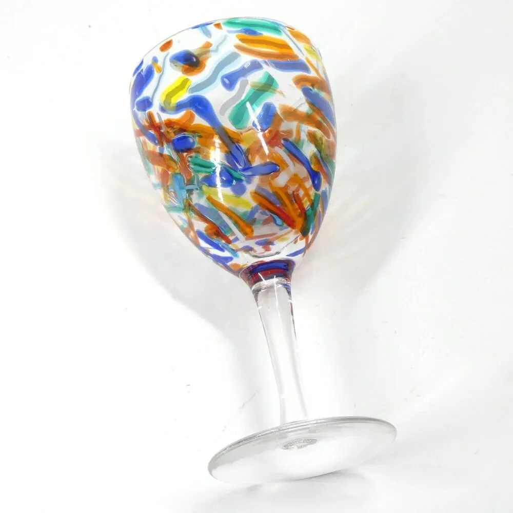 Pier 1 Imports Confetti Goblet Wine Water Glass Vintage Colorful Art Large 8